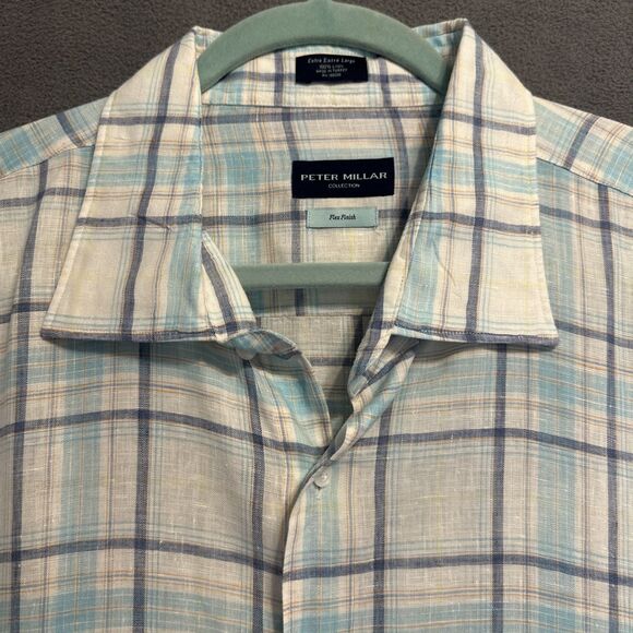 Peter Millar Collection 100% Linen Flex Finish Shirt Button Down Mens XXL Plaid - Picture 2 of 8